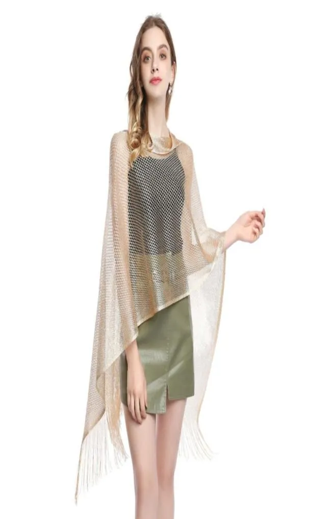 Sciarpa da donna leggera con scialle da sposa Sciarpa da sera con glitter Cardigan metallizzato Poncho Femme Abito da ballo Stola con frange25482315537448