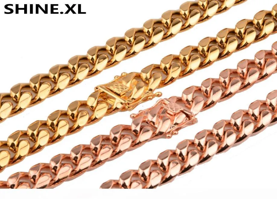 8 mm Hip Hop Men Titanium Stal Stal ze stali nierdzewnej Rose Gold Encrypt Cuban Chain Naszyjnik Whole6079811