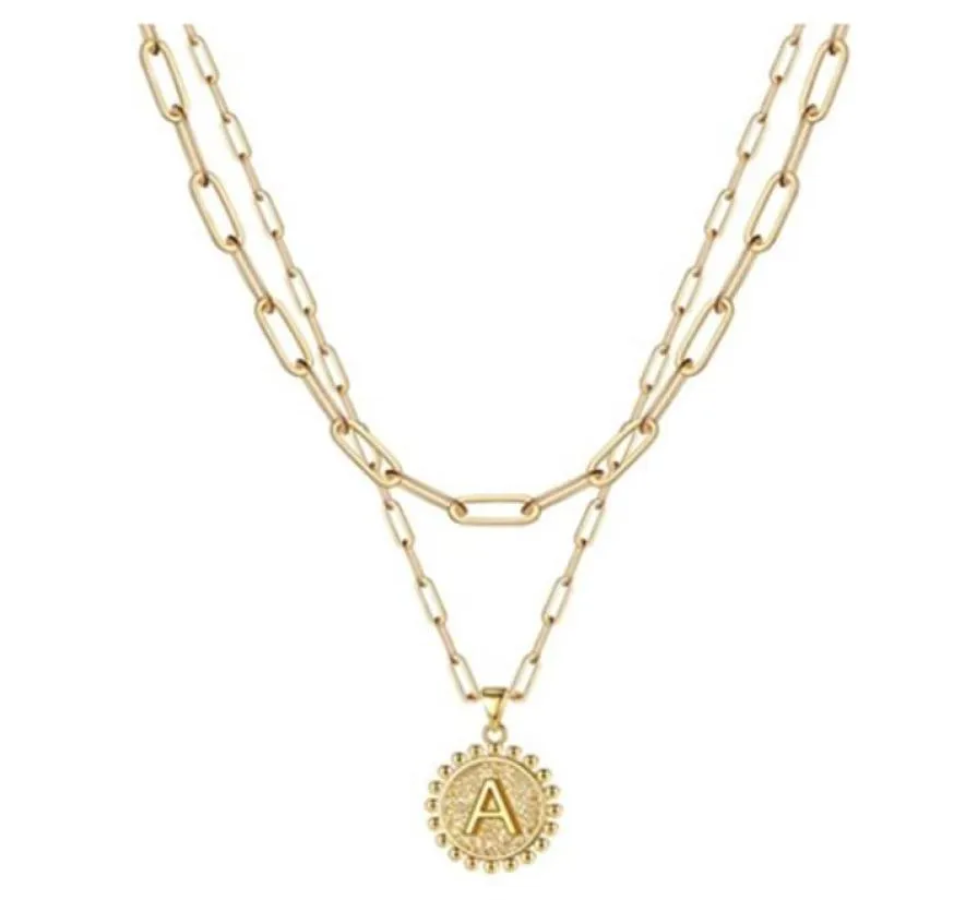 Золотые ожерелья с инициалами для женщин и девочек, изящное многослойное ожерелье с покрытием из 14 К, звено-цепочка со скрепкой, персонализированное многослойное ожерелье с монетами8300829