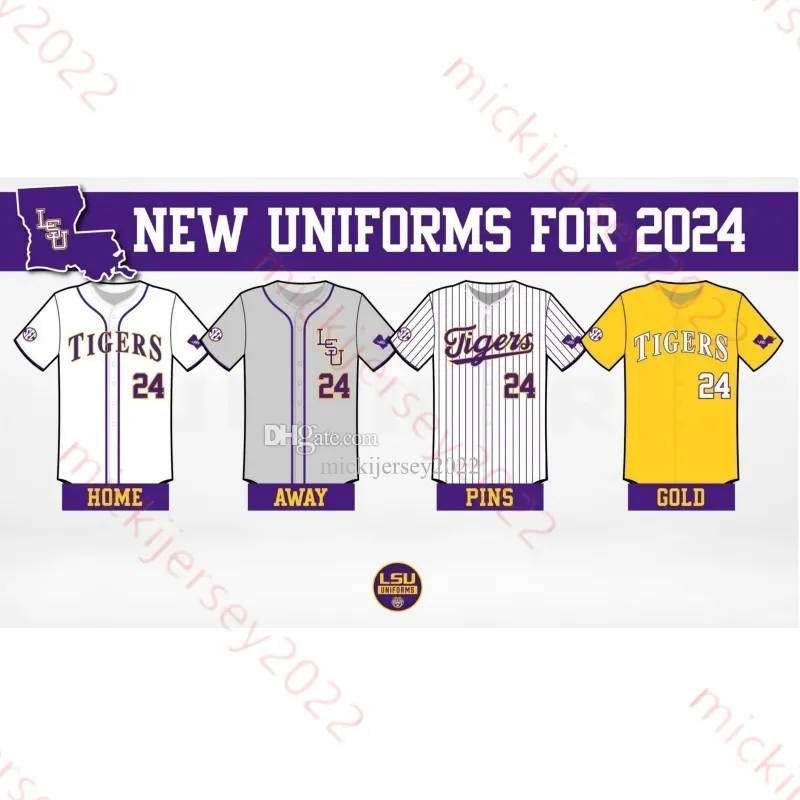 كريستيان ليتل تومي وايت 2024 LSU البيسبول Jersey 16 Brady Neal 22 Jared Jones 28 Paxton Kling 6 Brayden Jobert Custical Lsu Tigers Jerseys