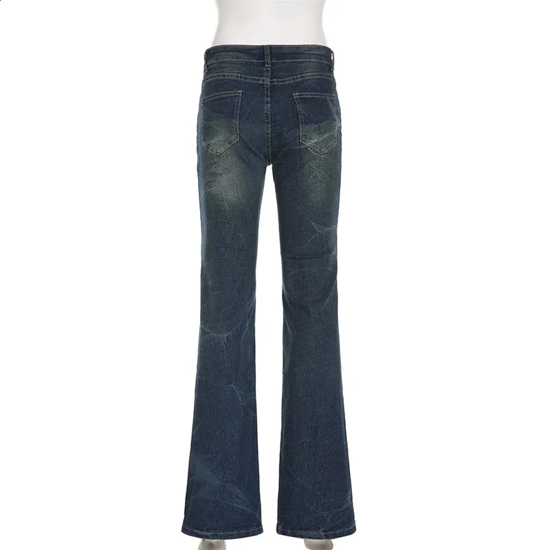 Jeans bootcut estampados lavados americanos para meninas com cintura baixa alta drapeado calça casual 240129