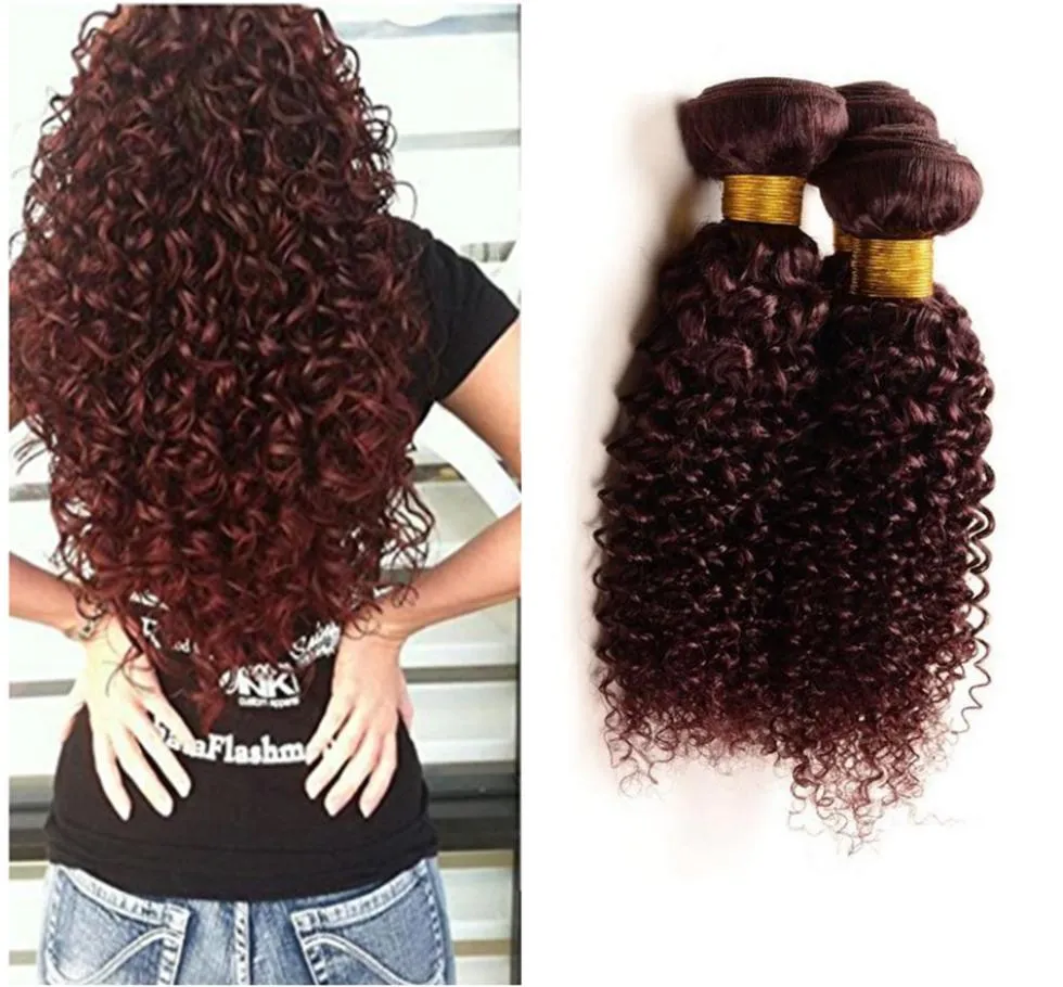 Afro perwersyjne brazylijskie ludzkie dziewicze włosy wiązki afro perwersyjne kręcone bezlitosne wina przedłużanie włosów Red Hair 3pcs Lot Burgundy Hai4016221