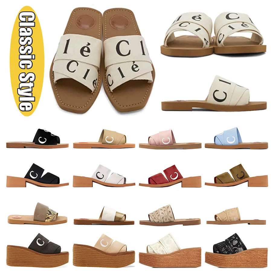 2024 Woody sandalen dames muilezels pluizige platte muilezelglijbanen lichtbruin beige wit zwart roze kant belettering stof fuzzy bont canvas pantoffels designer dames zomerschoen