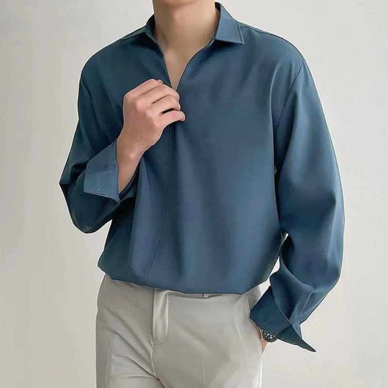 Chemises décontractées pour hommes Hommes Chemise Turn Down Collier 2024 Couleur Solide Manches longues Lâche Vêtements coréens Streetwear S-XXXL