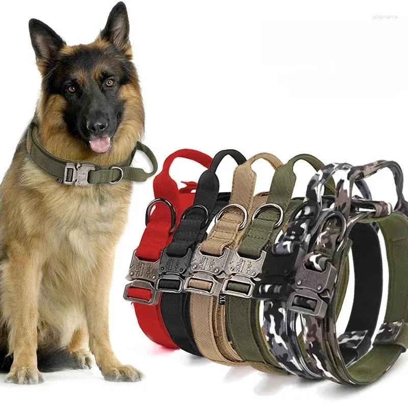 Dog Collars Dogs Tactical Collar With Handle Quick Release Metal Buckle Adjustable Nylon Wolfhound Train Harnesses Sets Pet Products