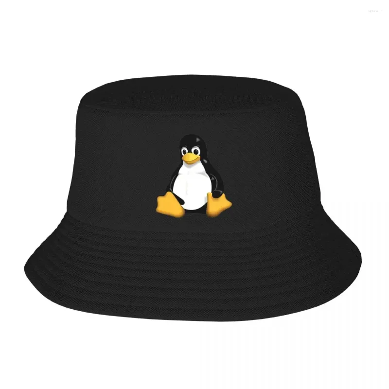 Berets Tux Linux Mascote Bucket Chapéus Panamá para Crianças Bob Outono Pescador Verão Praia Pesca Unisex Caps