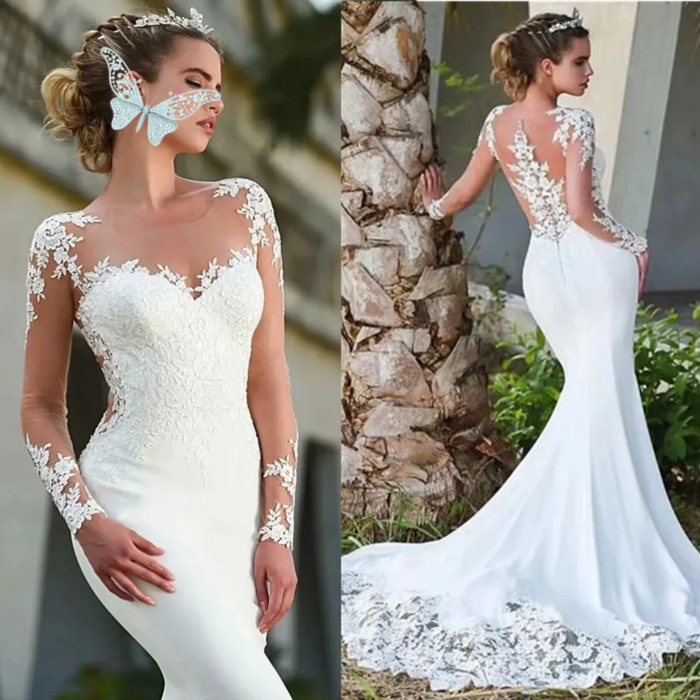 Suknia ślubna w stylu V-Neck dla kobiet 2024 Aplikacje z długim rękawem koronkowy dwór pociąg ślubny backeless vestido de noiva 328 328
