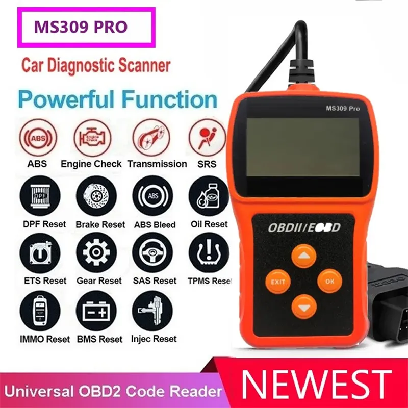 Ny OBDII -kodläsare OBD -skannerverktyg MS309Pro Can Bus Car Diagnostic Systems MS309 Pro Reading Card Fault Detector