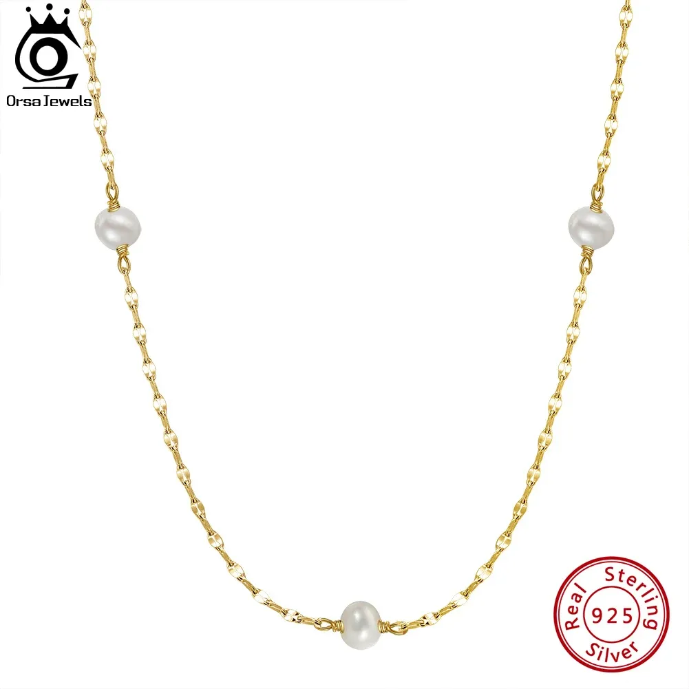 Colliers ORSA bijoux 14K or 925 en argent Sterling collier de perles élégant 5mm naturel Baroque collier de perles pour les femmes bijoux de fête GPN35