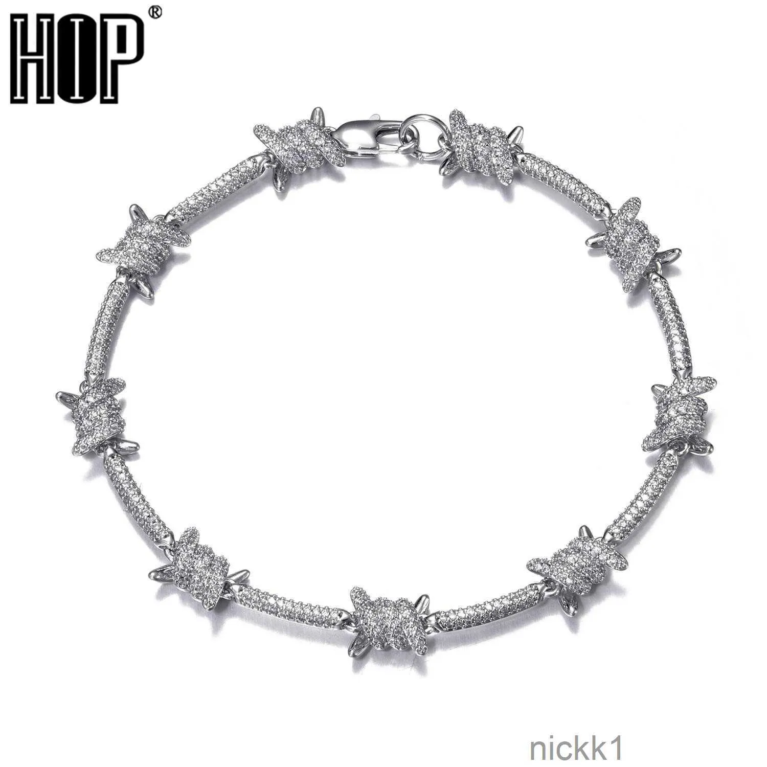 Bracelets 8mm Iced Barbed Wire Bracelet in Gold White Color Out Cubic Zircon Cuban Chain Link for Women Men Hip Hop Jewelry 77J1