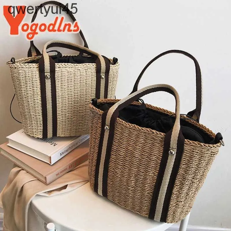 Shoulder Bags Yogodlns Summer Straw andbag Women Large Capacity Woven Soulder Bag Raan Beac Bag Boemia Vacation Lady Tote Knied PurseH24220