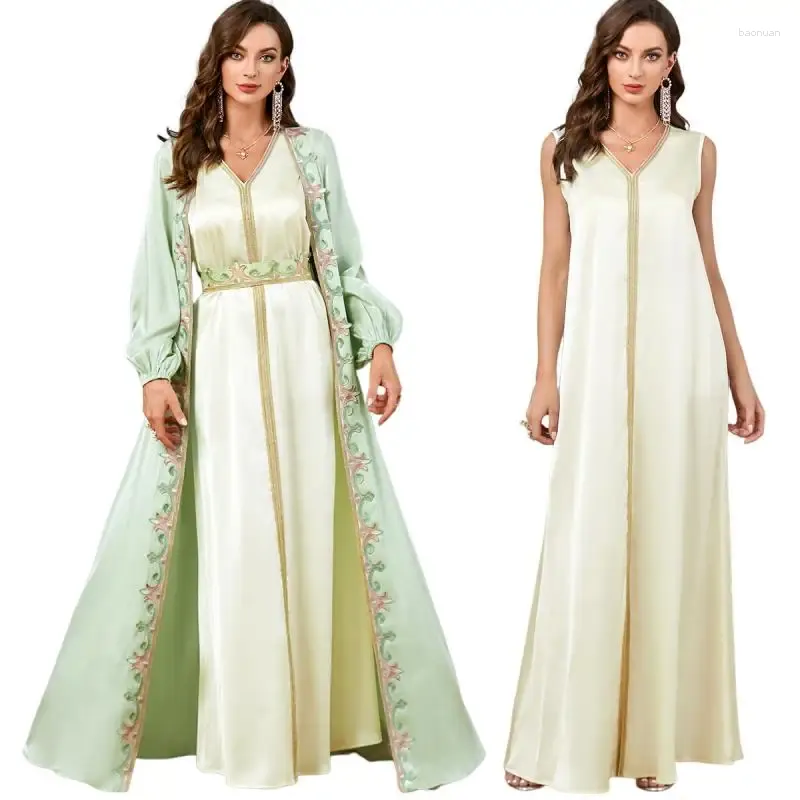 Roupas étnicas Abaya Dubai Vestidos de Noite de Luxo Mulheres Muçulmanas Vestido de Manga Longa Arábia 2 Pc Define Robe Marrocos Vestidos Islâmico Kaftan Femme