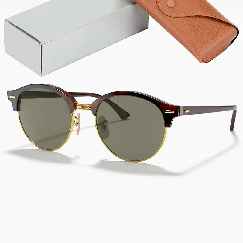 Occhiali da sole classici da vista Uomo Donna Occhiali da sole vintage di lusso rotondi Occhiali da sole a specchio moda maschile femminile con scatola in pelle Gafas De Sol Hombre