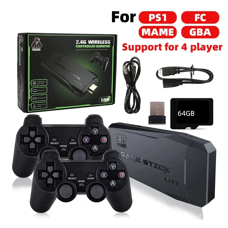 M8 Konsole do gier wideo 4K 2.4G Podwójne bezprzewodowe gier 64G Klasyczne gaming Gaming Gaming Controller dla PS1/MD