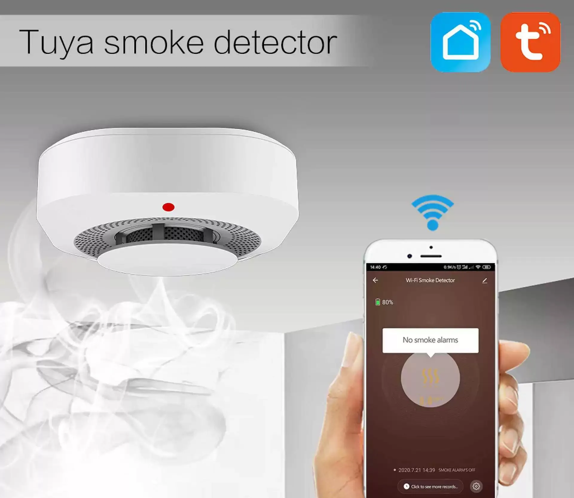 Tuya Smart Life ZIGBEE/WiFi Function Family Parlor Child Room Home Kitchen Smoke Detector PIR Sound Sensor Shop Fire Inspection