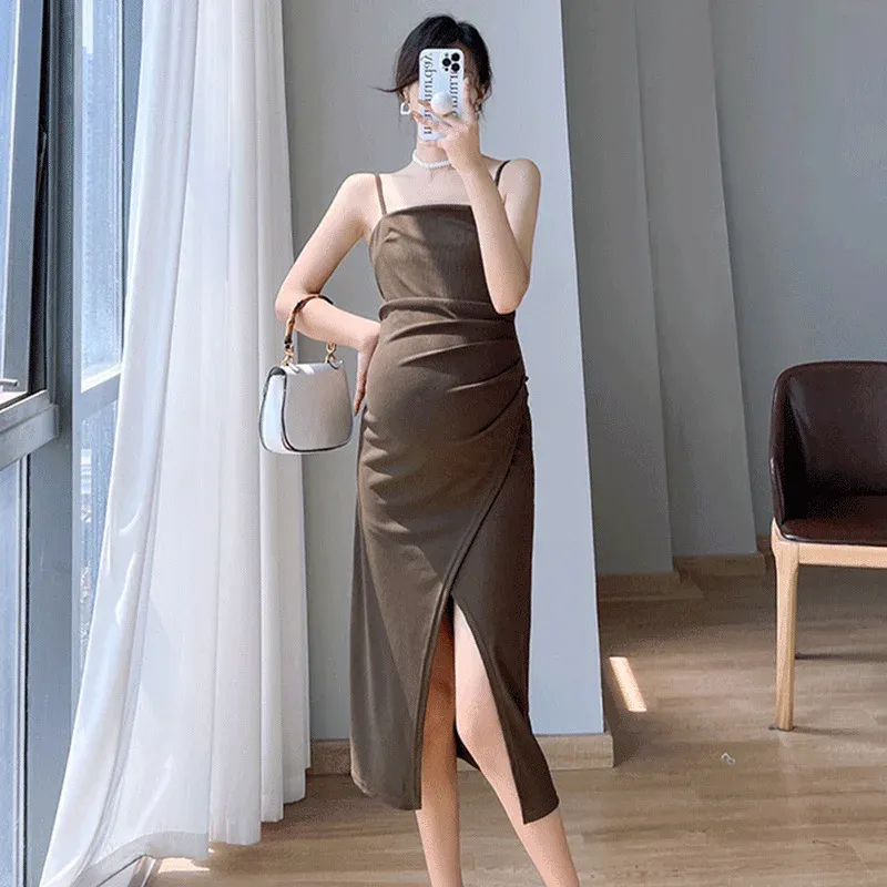 Dresses Personality Maternity Suspender Dress Korean Slit Elastic Irregular Summer Fashion Versatile Maternity Dresses for Photo Shoot