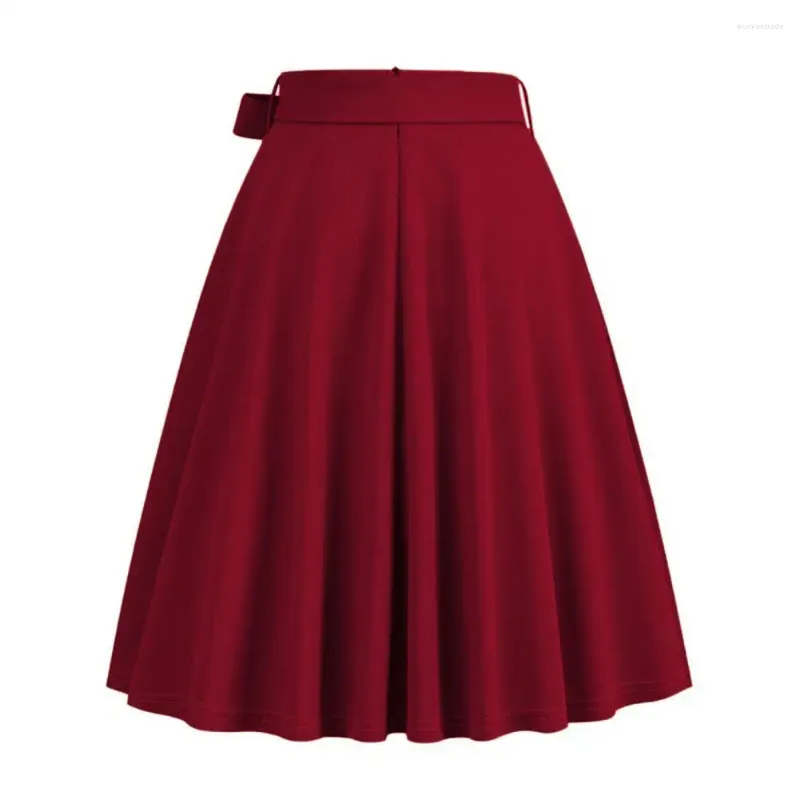 Skirts A-line Skirt Elegant Midi With Belted Tight Waist Soft Ruffle Detail For Women Solid Color High Summer Dating