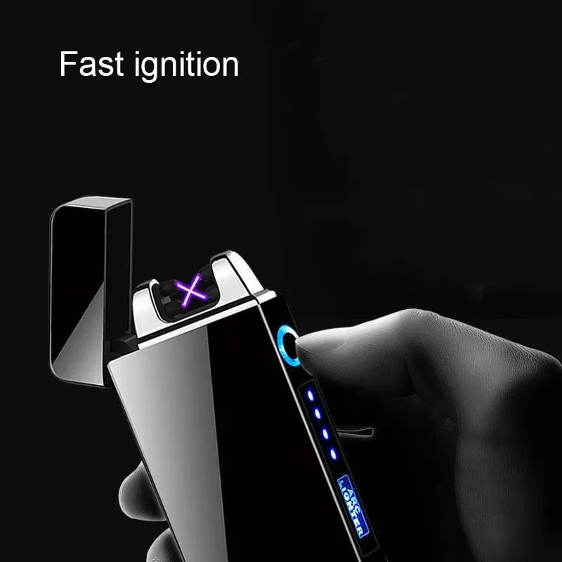 Electric Dual Arc Lighter USB Lighters Rechargable Windproof Flameless Plasma Lighters Smoking With LED Power Display Men Gadget Gifts