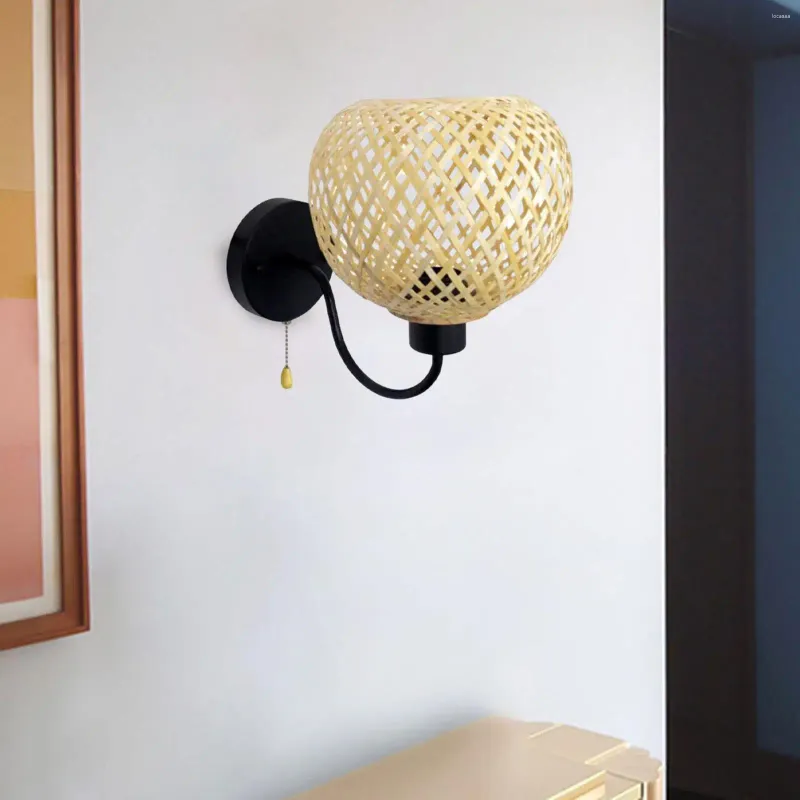 Lampka ścienna Rattan Shade E27 E26 Bamboo Tkane lampy abażowe Lampy Sconce Light do El Party Cafe