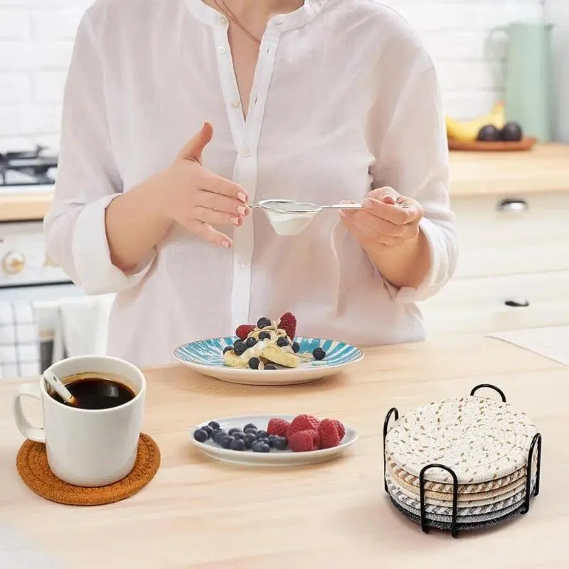 Bordmattor reporistent hållare bomullslinne dalbanor Hållbar uppsättning med absorberande placemats minimalistiska för hemmet