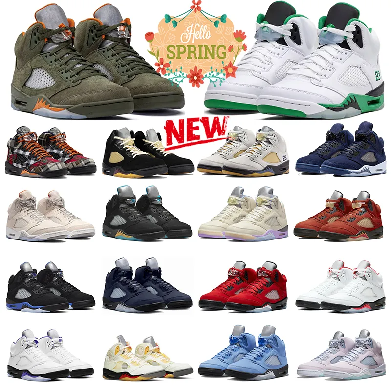 Homens tênis de basquete 5 Jumpman Sneakers 5s Aqua Preto Metálico 5s Olive Lucky Green Midnight Navy Dawn UNC Fire Red Racer Azul Preto Metálico Treinadores esportivos