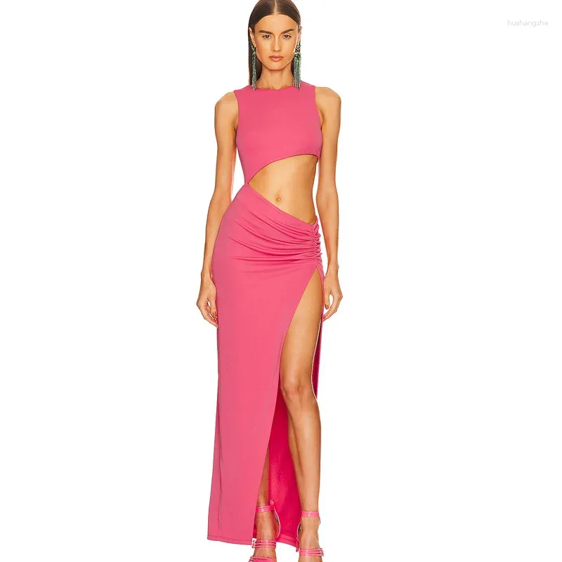 Casual Dresses Robe Women's Summer Sundresses Vestidos veck Slitklänning Sexig navel-Gazing Clothing Vintage Long For Prom Elegant Gown