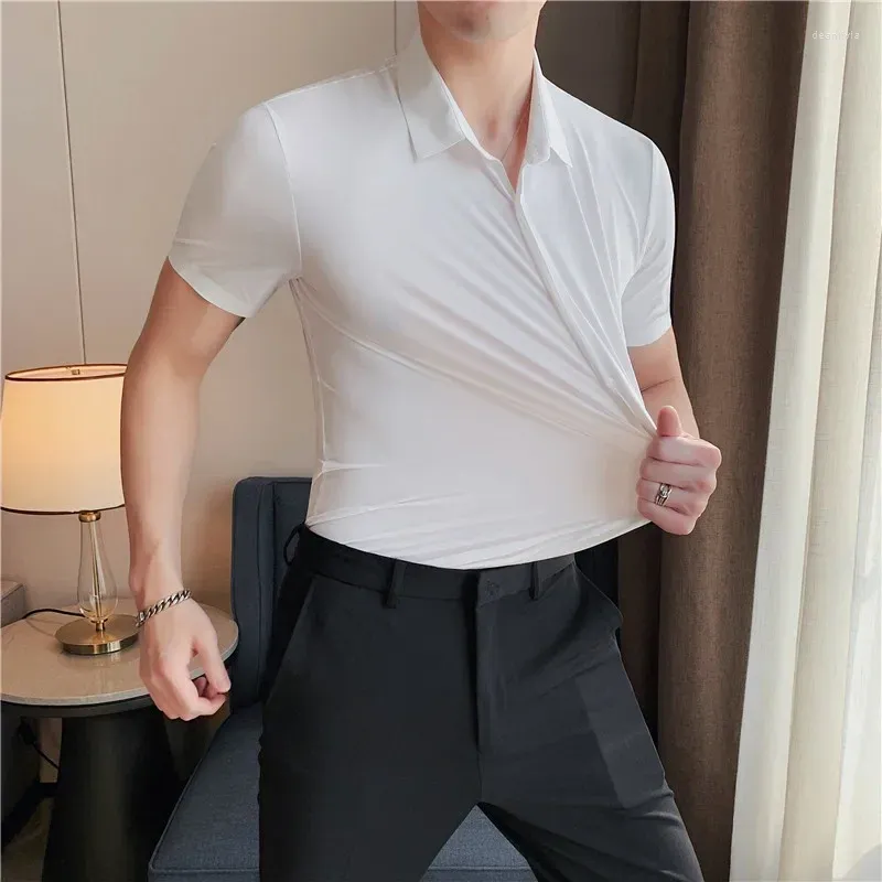 Chemises habillées pour hommes de haute qualité Stretch Anti-rides Hommes Manches courtes pour Slim Fit Social Business Blouse Chemise blanche