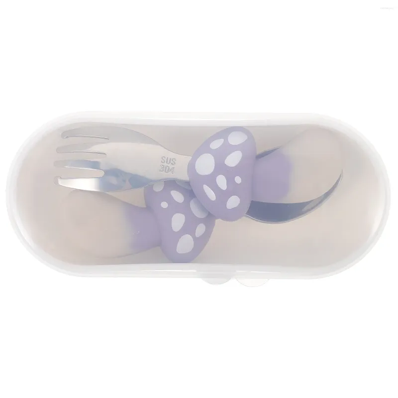 Flatvaror sätter upp babygaffel och sked lila servis korthandtag barns rostfria småbarnsskrapning