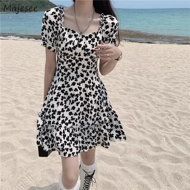 Dresses Dresses Women Sweet Girls Edible Tree Fungus Sexy Female Mini Vestido Casual Square Collar Holiday Popular Trendy Daily Retro