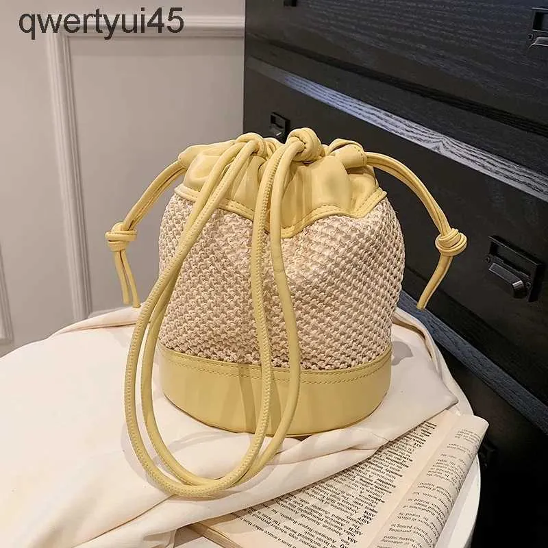 Sacs à bandoulière rond paille tissé seau sac à bandoulière pour femmes 2023 nouveau ig qualité Style coréen jaune rose Soulder sac PursesH24220