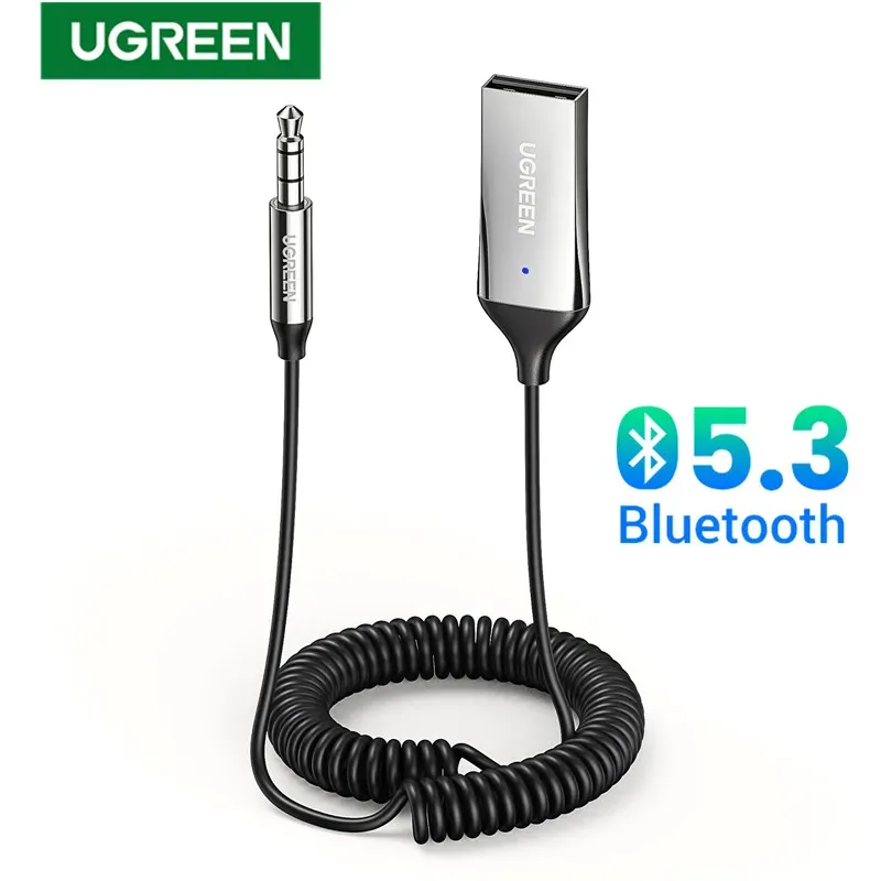 محول Ugreen Bluetooth Audio Audio Adio Adapter USB USB Wireless Car USB إلى 3.5 مم Jack Mic Handsfree Bluetooth 5.3 لملحقات السيارات