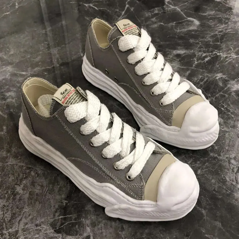 Mihara Maison Mmy Yasuhiro Hank Düşük Top Sneakers Flats Ayakkabılar Unisex Canvas Trainer Danton-Up Trim Ficeed Toe Women için