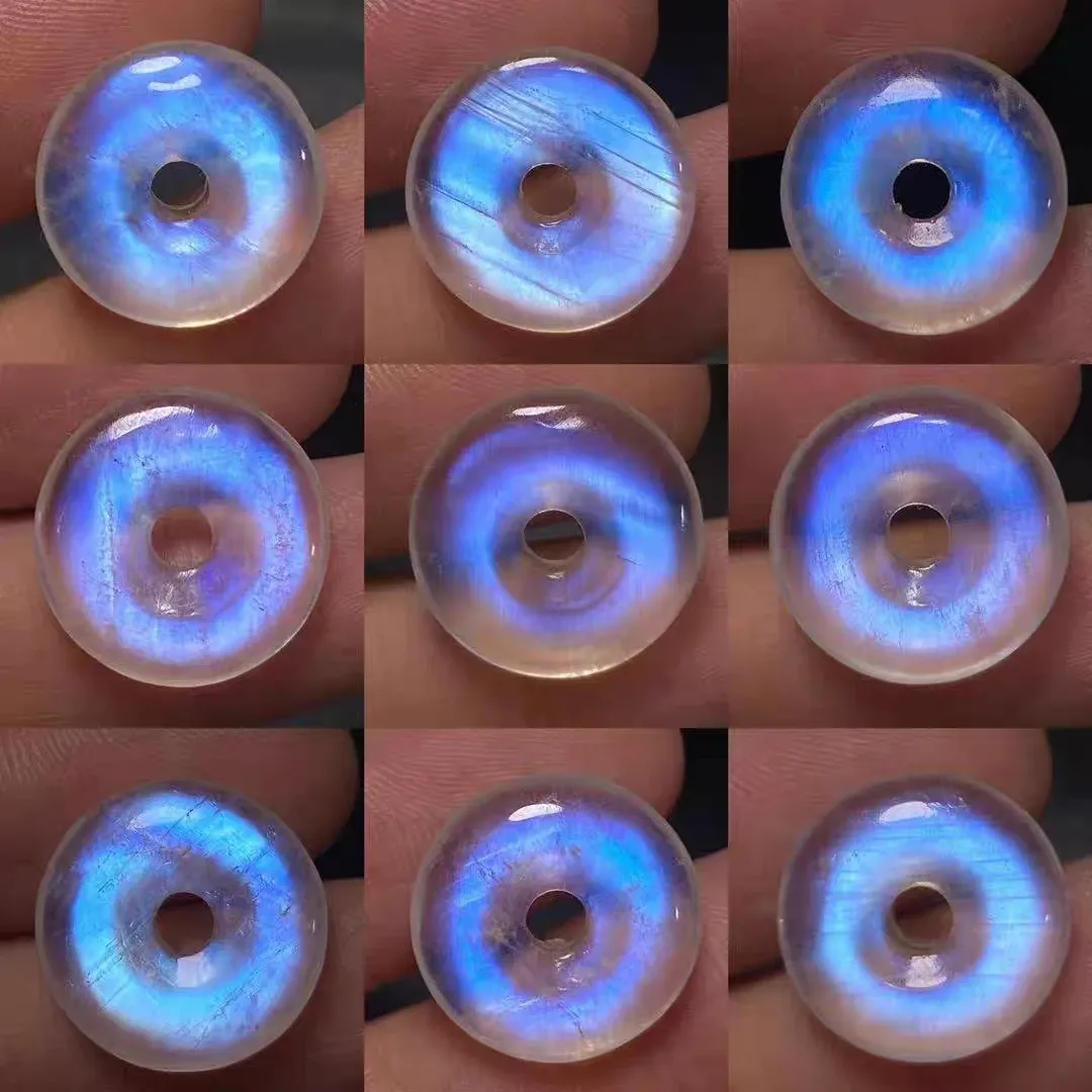Hängen Natural Moonstone Blue Light Donut Bead Pendant Women Men Moonstone 18x18mm Gemstone Clear Crystal Jewelry AAAAA