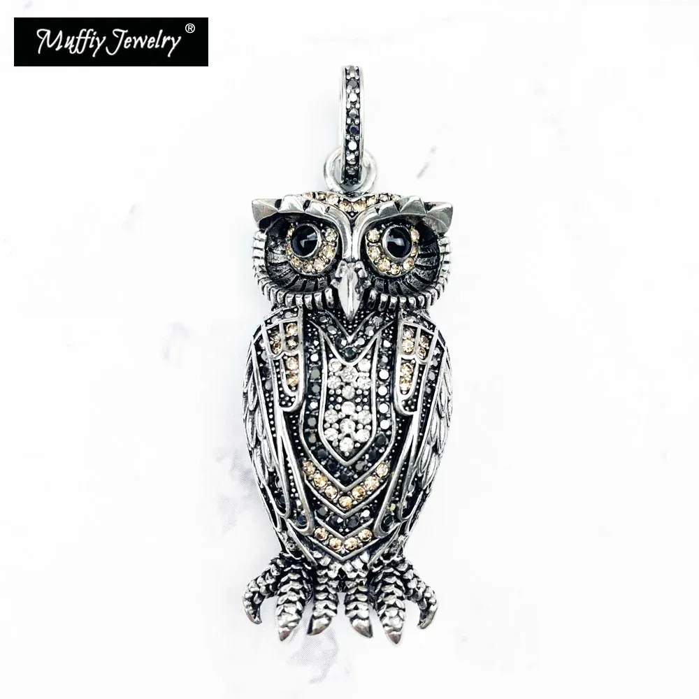 Pendentifs Pendentif Hibou La Reine de La Nuit 925 Argent Sterling Noirci Avec Zircone Fine Femme Homme Bijoux Fit Collier Cadeau Tendance