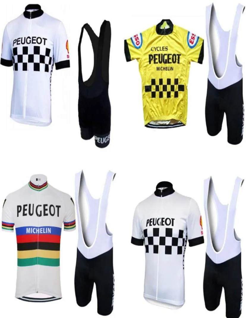 Molteni Peugeot New Man White Yellow Vintage Cycling Jersey Set Short Sleeve Cycling Clothing Riding Clothes Suit Bike Wear Shor2138072