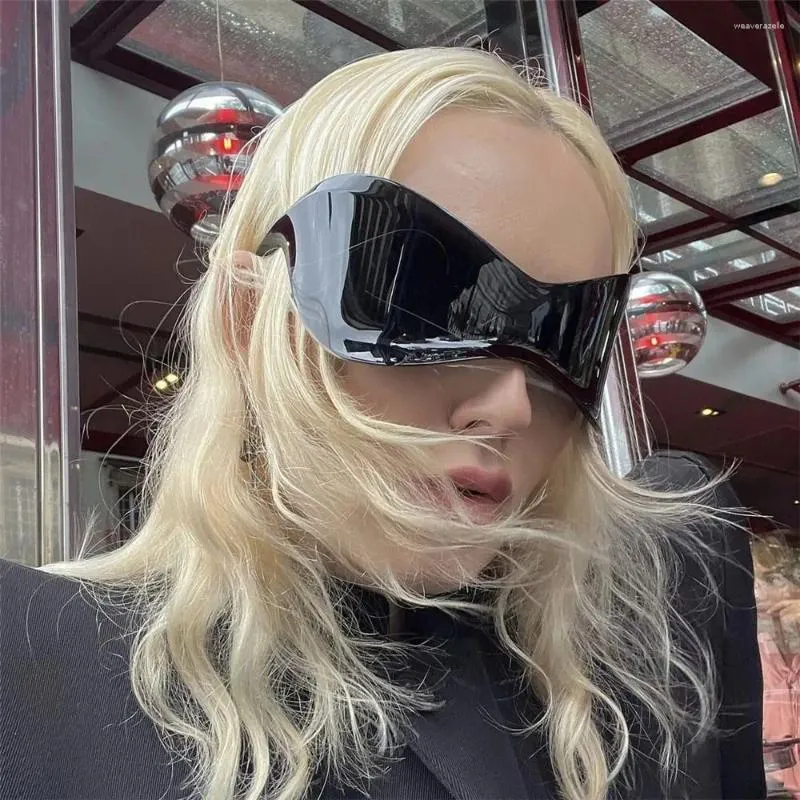 Solglasögon mode överdimensionerad skyddsglasögonpunk runt nyanser för män kvinnor y2k futuristiska