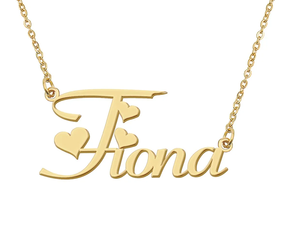 Collar con nombre de Fiona, colgante con placa de identificación personalizada para mujeres, niñas, regalo de cumpleaños, joyería para mejores amigos, acero inoxidable chapado en oro de 18 quilates