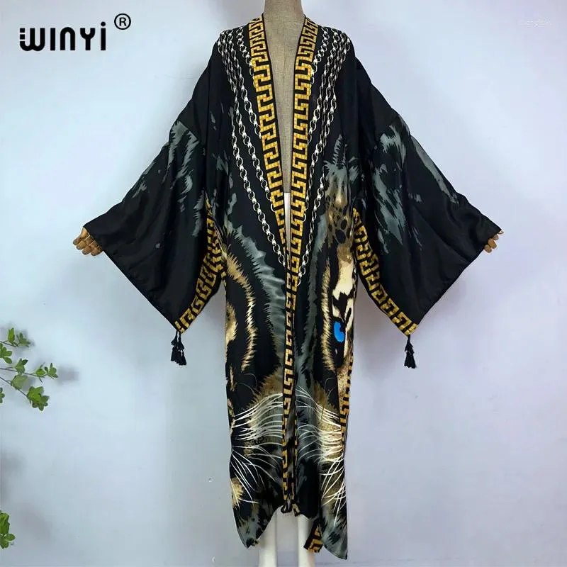 Kvinnors badkläder Winyi Kimono Africa Summer Boho Print Caftan Beach Elegant Cardigan Sexig Holiday Maxi Wear Swimsuit Evening Dress