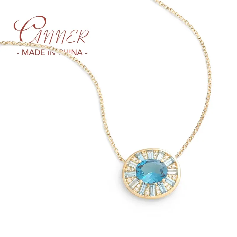 Collares CANNER Plata de Ley 925 con forma de huevo, collares con colgante de circonita azul marino, nueva tendencia europea y americana, collar de cadena, joyería