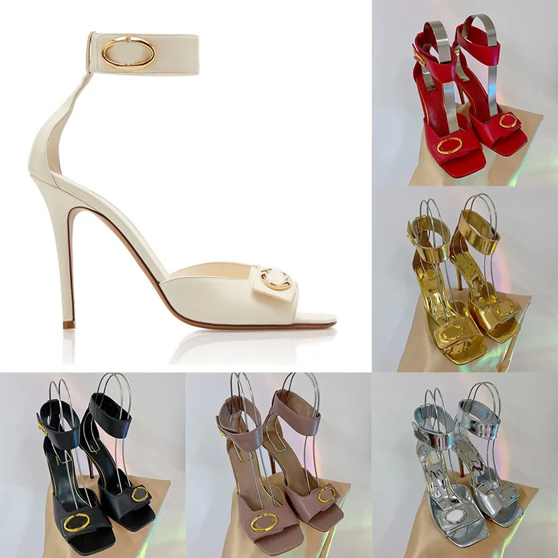 Nieuwe beroemde Designer Sandalen Vrouw Sandaal Sandaal 10 cm Top Mirror Quality Zomer Stiletto Heel Patent Leateren Luxe Open vierkant teen Buckle Buckle trouwjurk schoenen