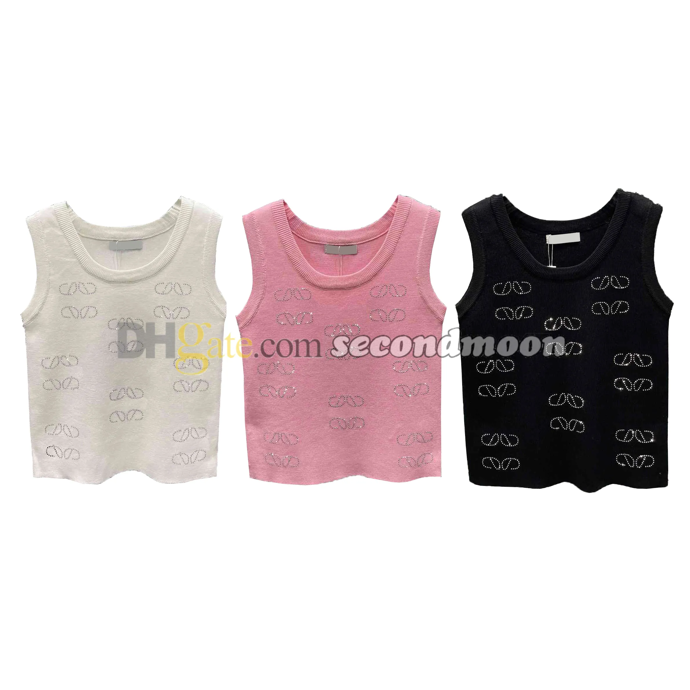 U-hals sporttop dames ademend gebreide tops glanzende kristallen tanks lente zomer mouwloos vest