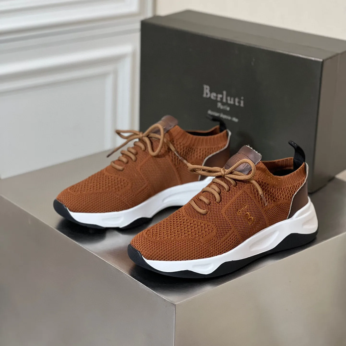 Berluti Handmade Mens Sports Shoes Shadow Knit and Leather 