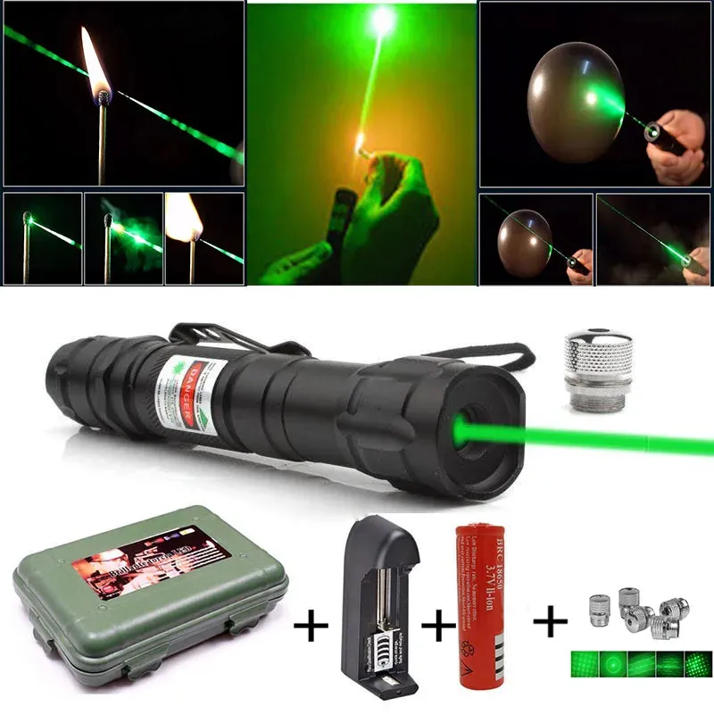 Pointeurs Highpower Green Laser Pointer 5MW Laser Voir puissant équipement laser 2 en 1 porte-lampe détachable avec chargeur de batterie 18650