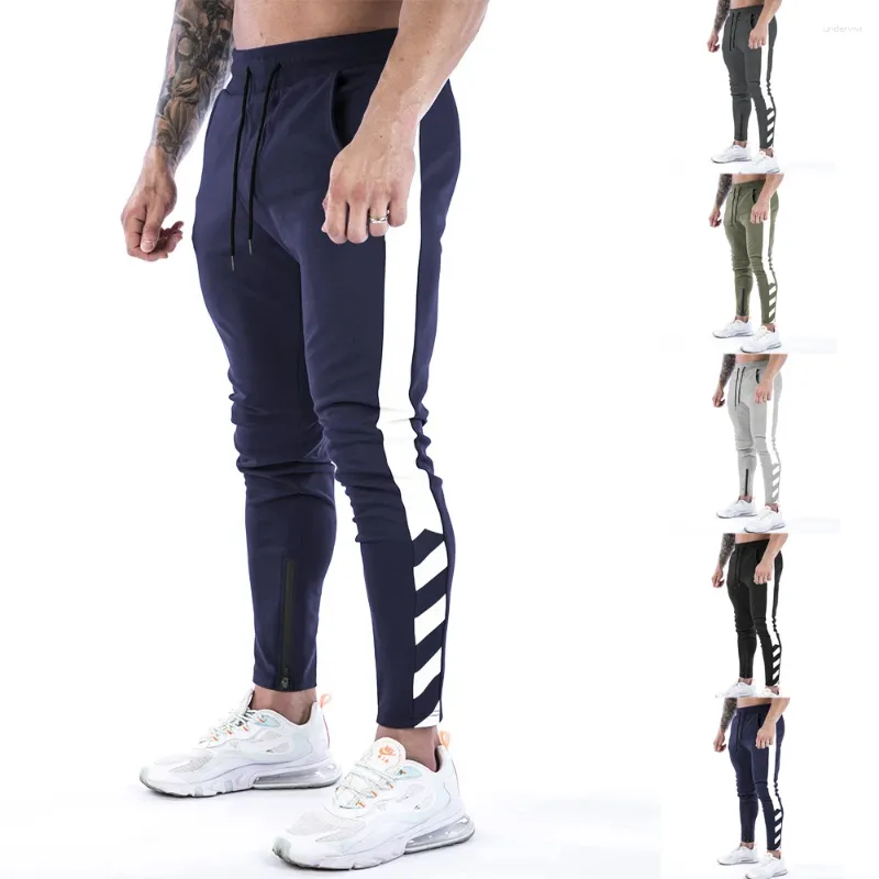 Herenbroeken Heren Katoen GYM Track Joggingbroek Gestreepte Joggers Casual Training Workout Rits Onderkant Fitness Mannelijke Hardloopsportbroek