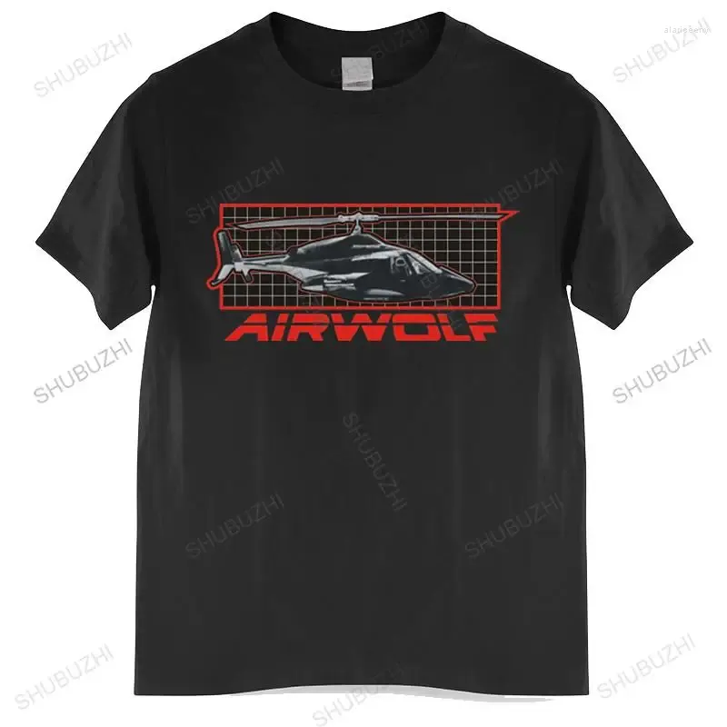 Herr t -skjortor tshirt män bomullstoppar luftwolf TV -serie Air Wolf Helicopter på rutnät Licensierad tee -skjorta svart euro -storlek