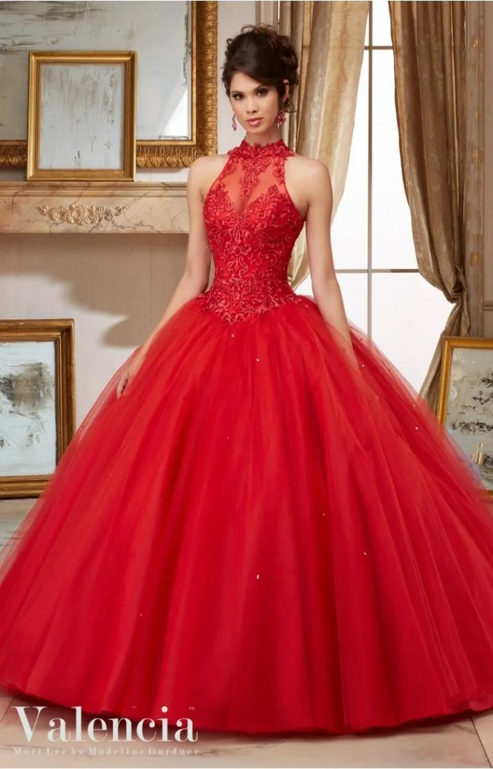 Vestidos de 15 anos blå rosa quinceanera klänningar 2020 high nack quinceanera klänningar smycken boll klänning tull sweet 16 klänningar9419459