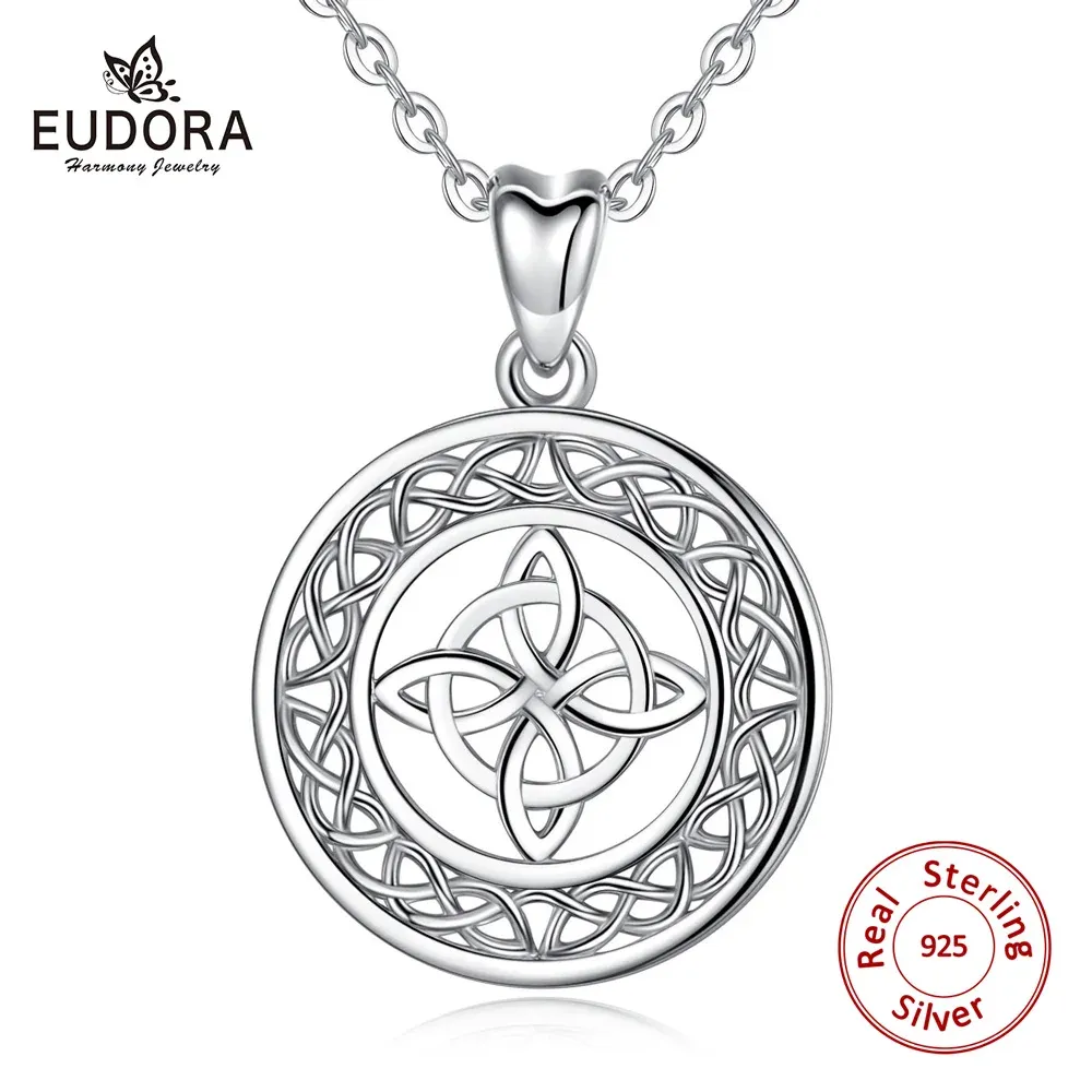 المعلقات Eudora 100 ٪ 925 Sterling Silver Celtic Knot Pendant Fine Round Knot Necklace Gwey Luck Jewelry for Lady Girl New Year Gift D122