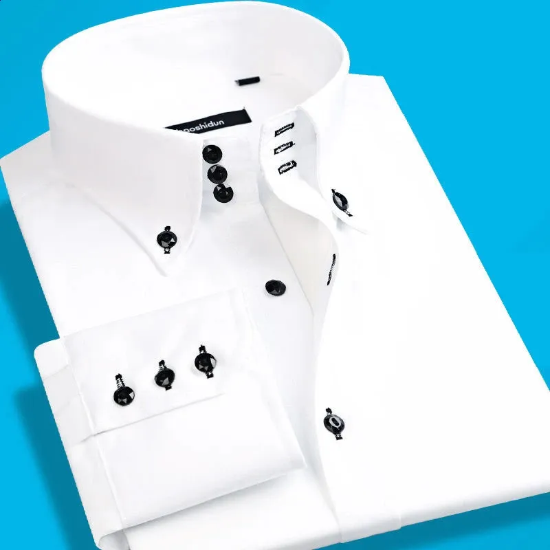 Camisa casual masculina manga longa tendências coreanas moda botão-para baixo camisa de colarinho camisas de vestido de negócios fino ajuste camisas de grife 240220