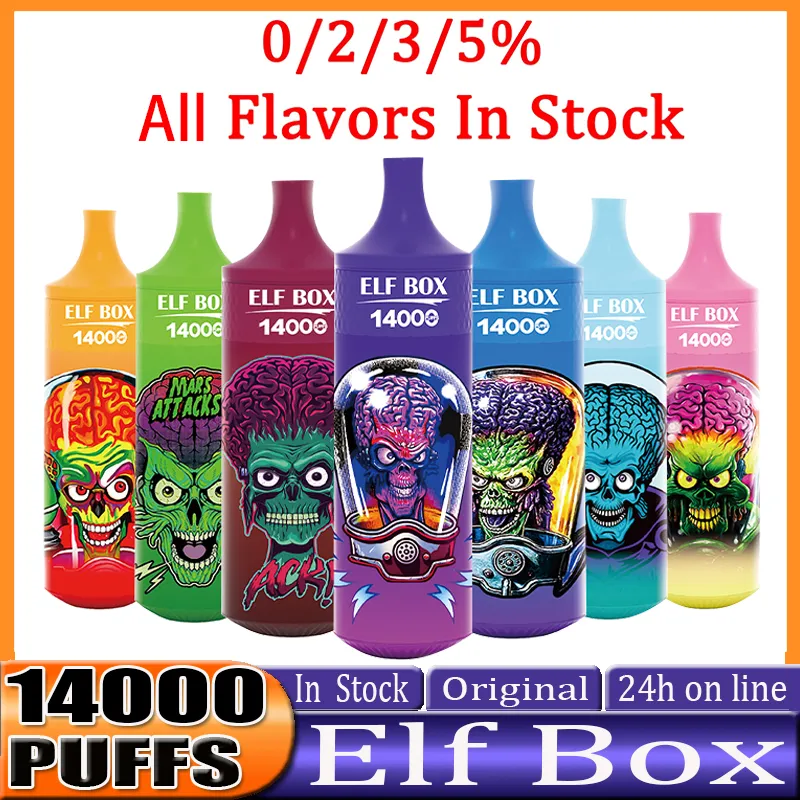 Original Elf Box 14000 Puff Disposable Vapes Pen Puff 14000 E Cigarett 0% 2% 3% 5% förångar laddning Mesh Coil Vape Pen Puffbars Ship One Day Puff 14k vs Elf Bar