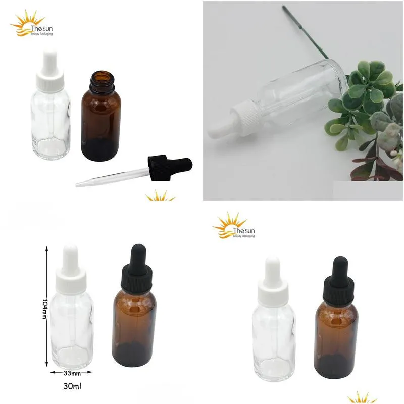 Butelki pakowania hurtowe 15 ml 30 ml butelki z zakraplaczem bursztynowego szklane butelki płynne odczynnik pojemnik na Olej Aromaterapy Aromatherapy olej eteryczny DHO2E